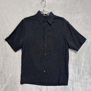 Claiborne Shirt Mens Small Black 100% Silk Short Sleeve Button Up Casual
